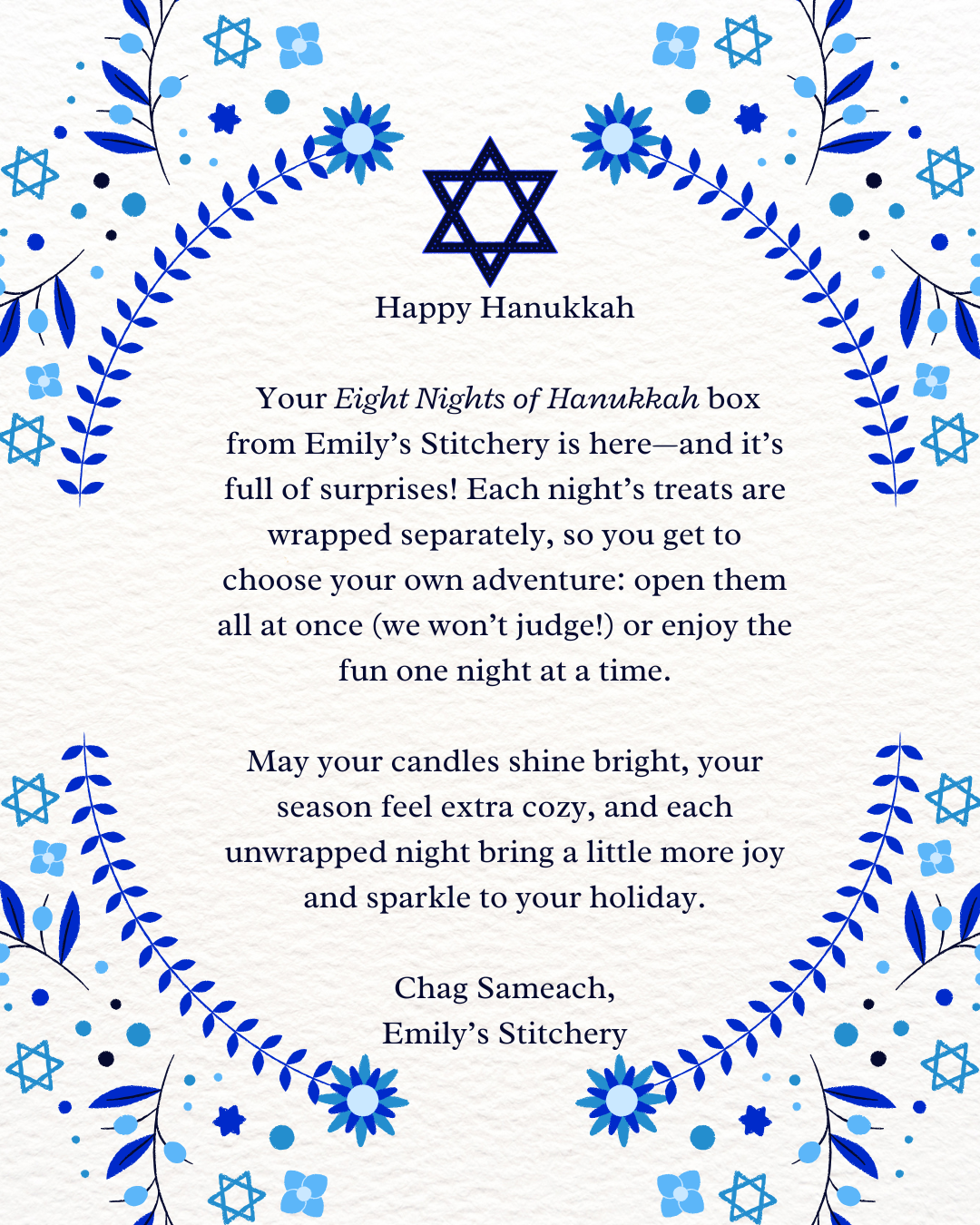 Emily's Stitchery Hanukkah card