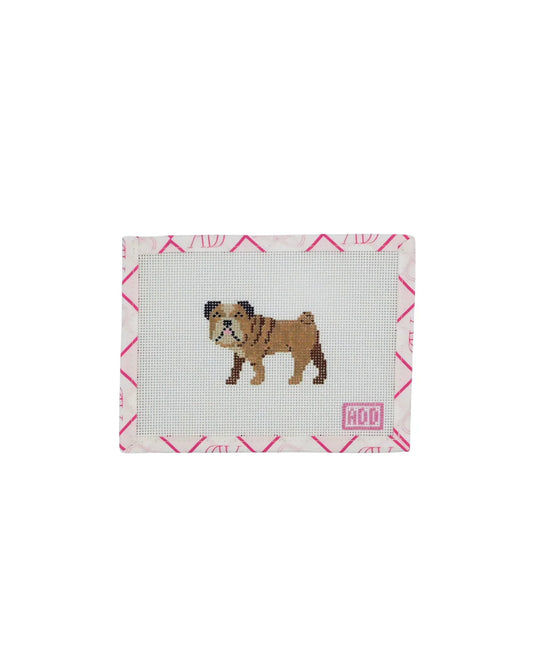 Card with a bulldog illustration on a white background