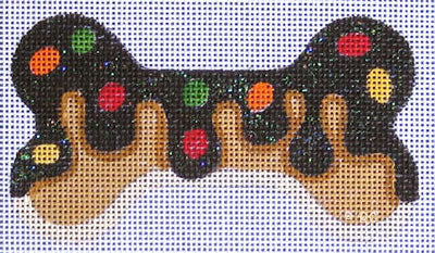 Dog bone-shaped needlepoint design with colorful dots