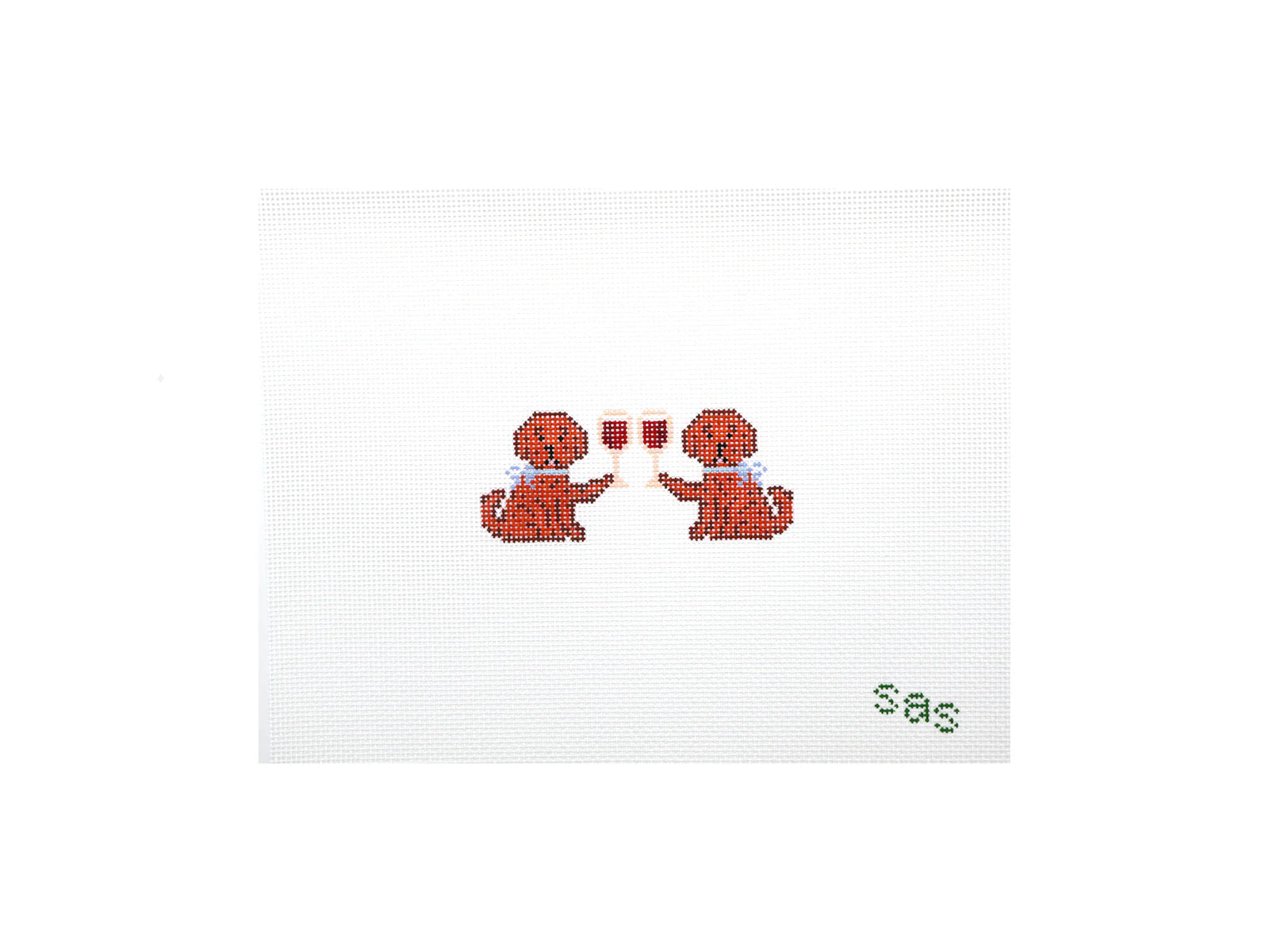 Pair of red dog on a white background with 'sas' text.