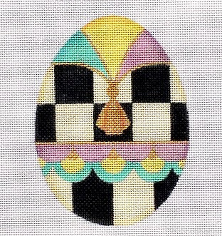 Colorful Easter egg needlepoint canvas with checkerboard and pastel arches
