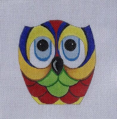 Colorful owl needlepoint canvas with large blue eyes