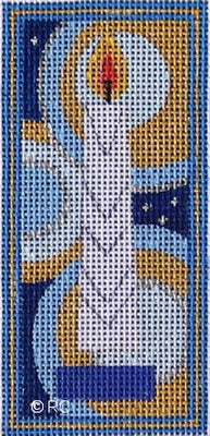 Candle and moon needlepoint design with a blue and gold border