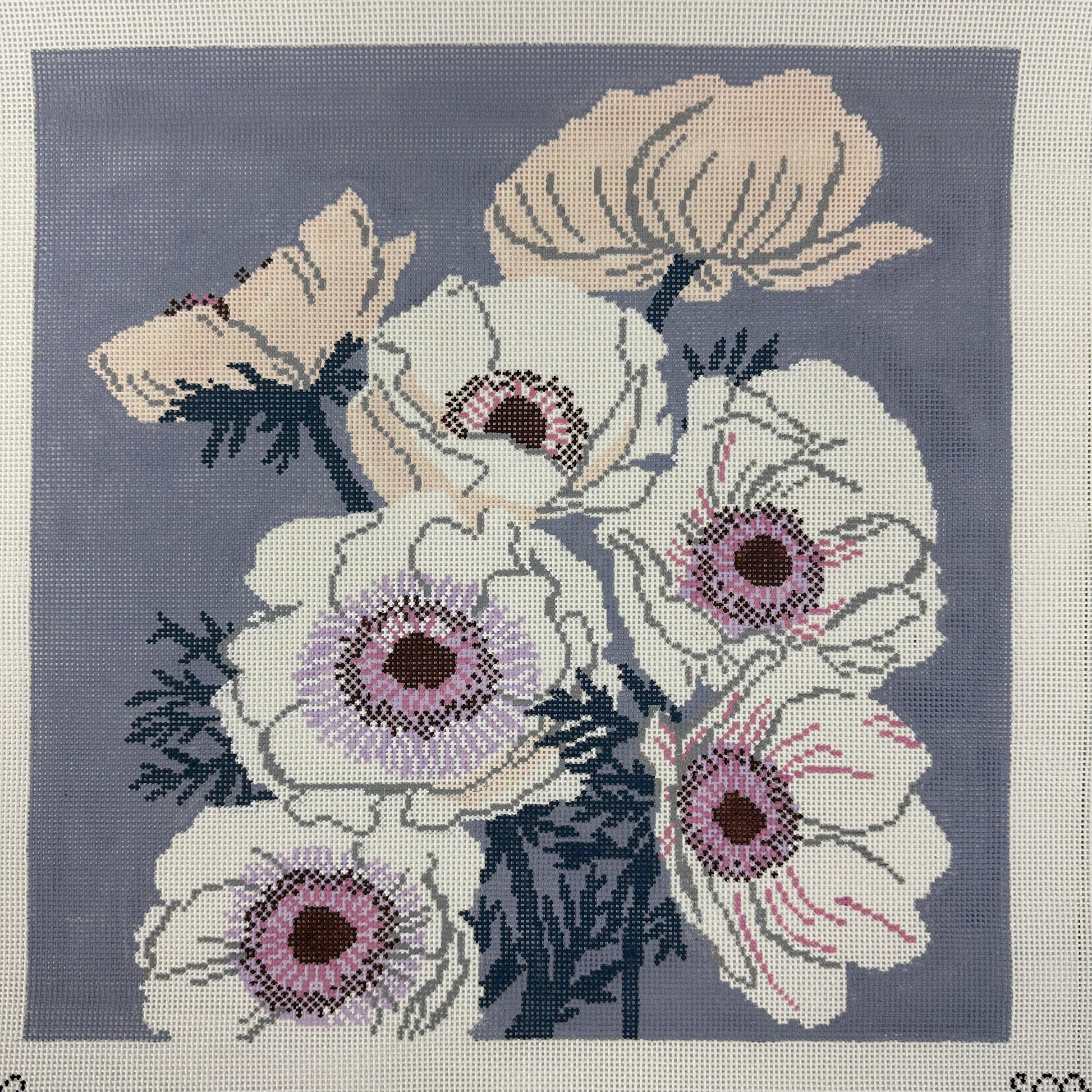 Hand-painted anemone needlepoint