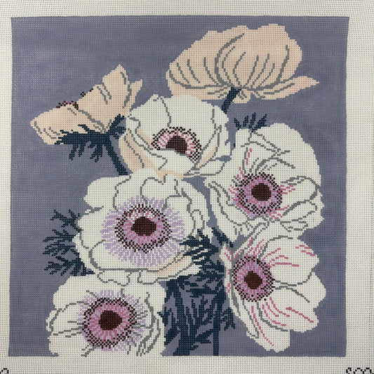 Hand-painted anemone needlepoint
