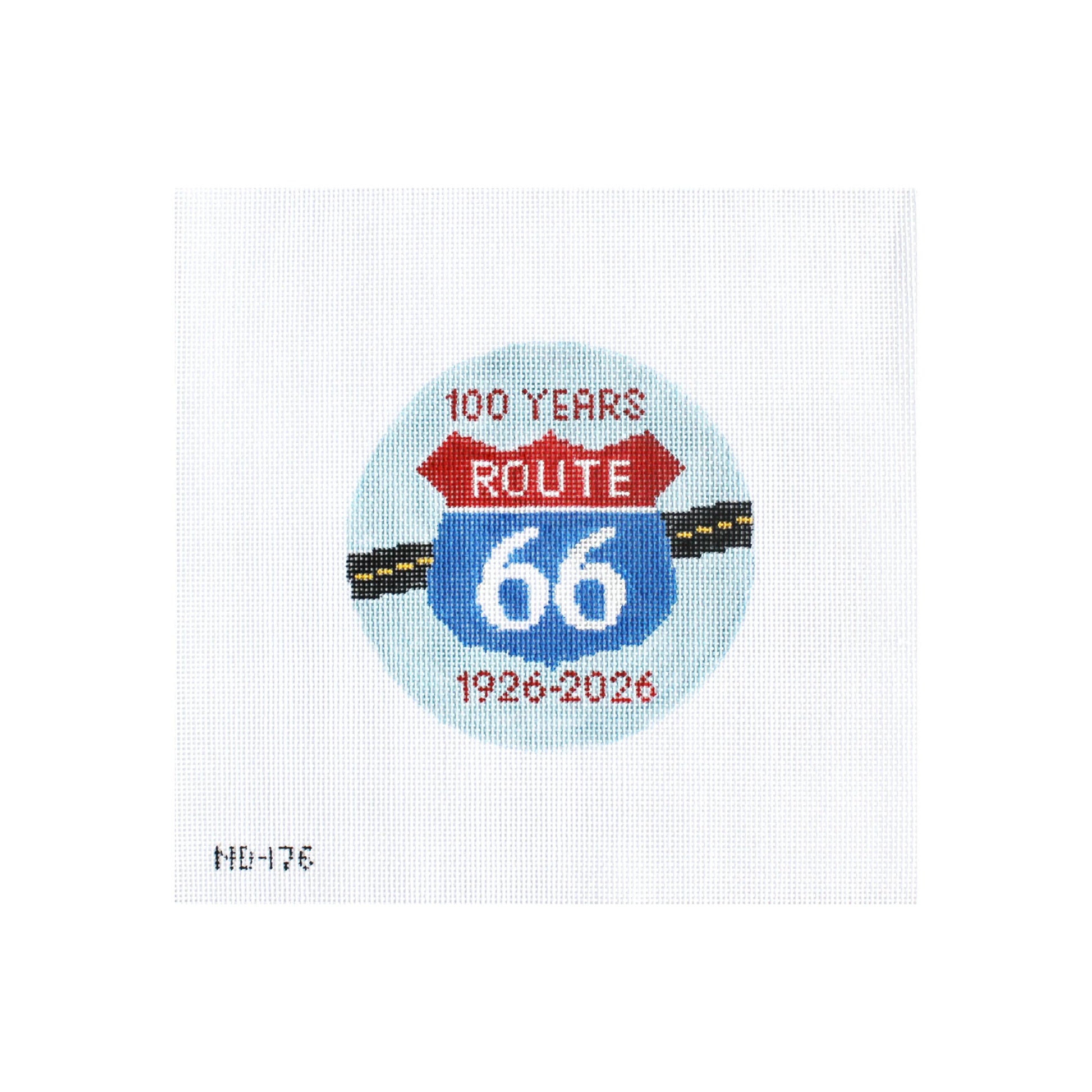 Route 66 patch with '100 Years' text on a white background