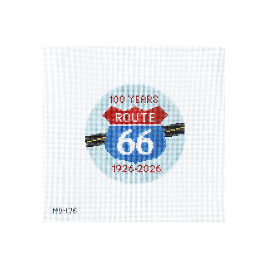 Route 66 patch with '100 Years' text on a white background