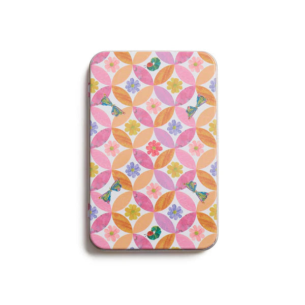 Phone case with a colorful geometric pattern on a white background