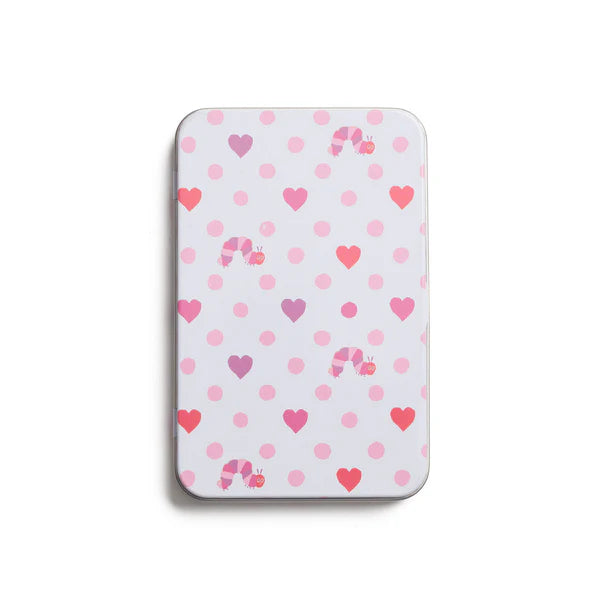 Small rectangular pouch with heart pattern on a white background