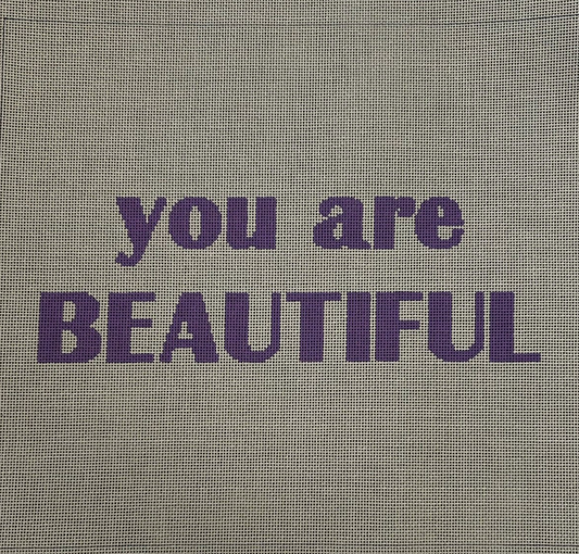 You are Beautiful - Purple Lettering with Stitch Guide from Karen Helfman