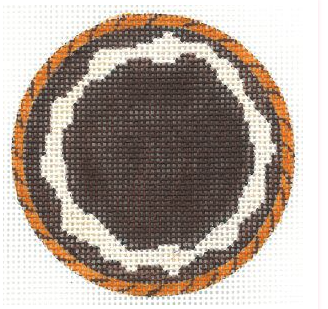 Circular design with concentric circles in black, white, and orange on a white background