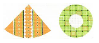 Decorative paper cutout of a fish and a circle with patterns on a white background