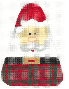 Cross-stitched Santa Claus with a red and black checkered background