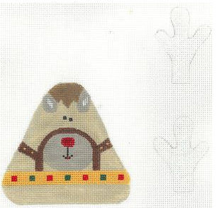 Triangular needlepoint with a bear design on a white background