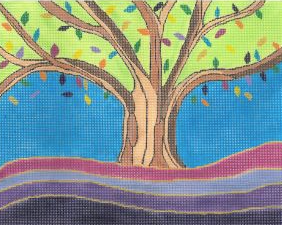 Colorful tree with autumn leaves on a blue background