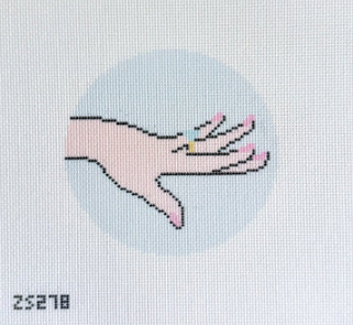 Illustration of a hand with ring on sky blue circle