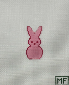 Cross-stitched pink bunny on a gray background