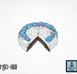 Pixelated cake with colorful decorations on a white background