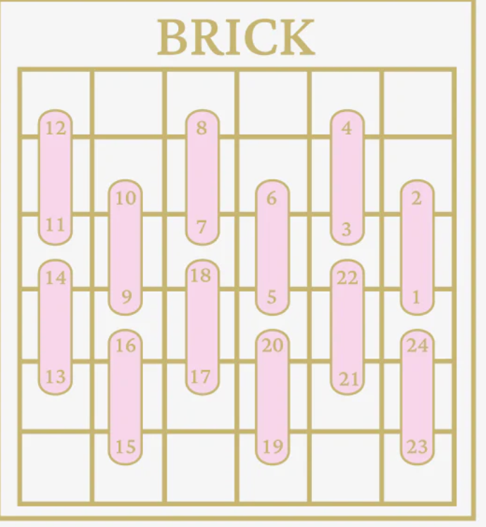 Grid with vertical bars labeled 1 to 24 on a light pink background, with 'BRICK' at the top.