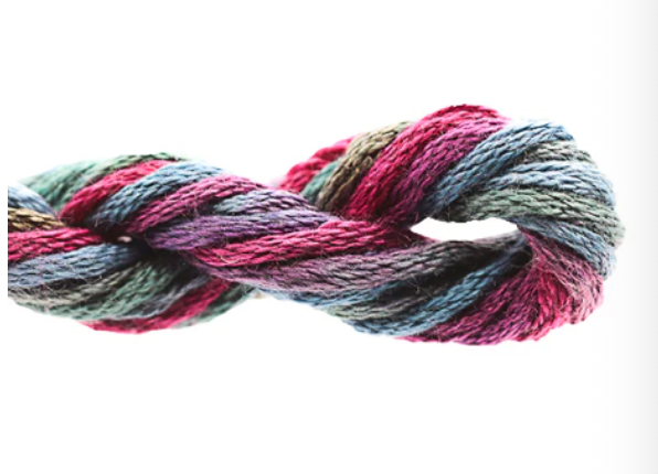 Multicolored skein of yarn on a white background