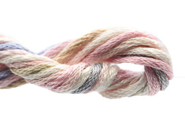 Multicolored skein of yarn on a white background
