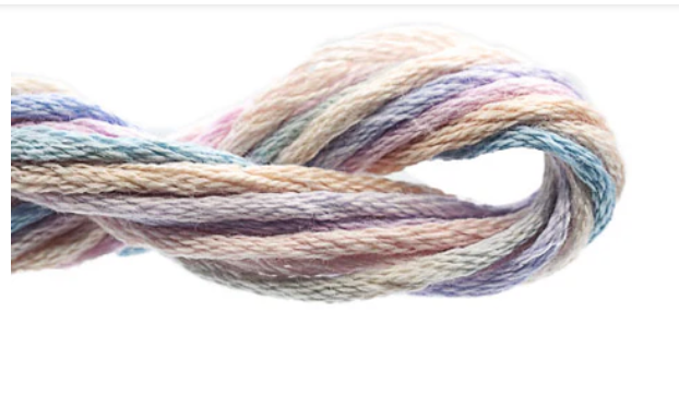 Multicolored skein of yarn on a white background