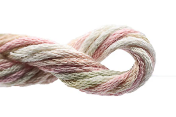 Close-up of a skein of multicolored yarn on a white background