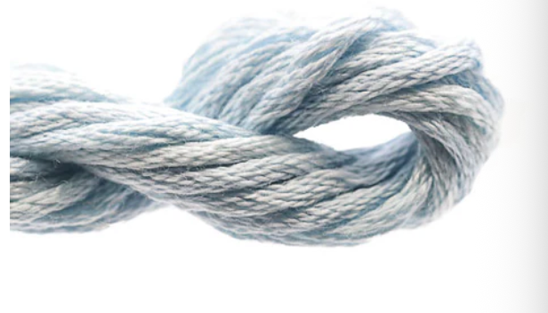 Close-up of a skein of light blue yarn on a white background