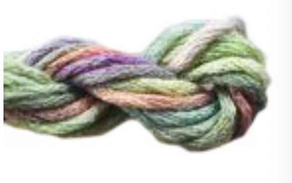 Multicolored skein of yarn on a white background