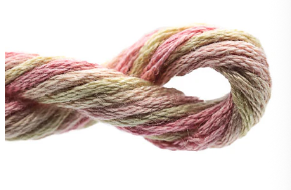 Close-up of a skein of multicolored yarn on a white background