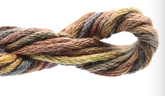 Close-up of a skein of multicolored yarn on a white background