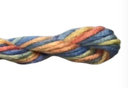 Multicolored skein of yarn on a white background