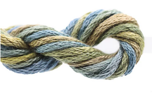 Multicolored skein of yarn on a white background
