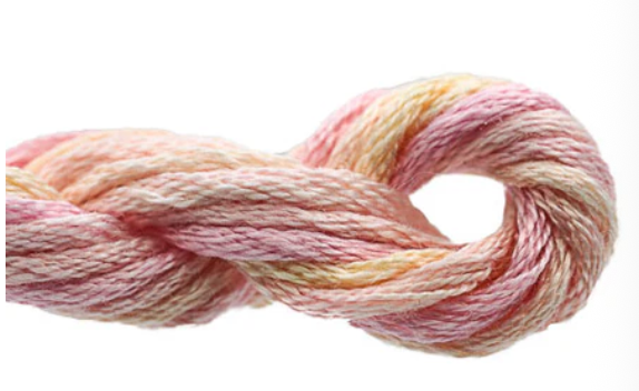 Multicolored skein of yarn on a white background
