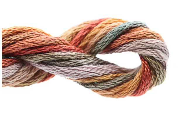 Multicolored skein of yarn on a white background