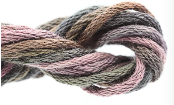 Multicolored skein of yarn on a white background