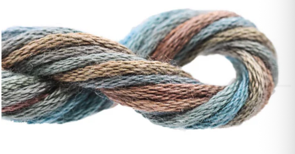 Multicolored skein of yarn on a white background