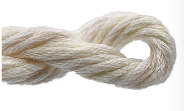 Close-up of a skein of cream-colored yarn on a white background