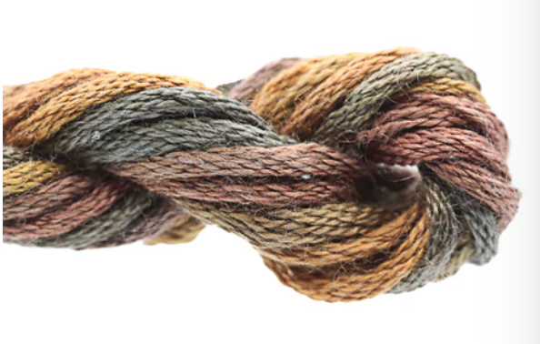 Multicolored skein of yarn on a white background