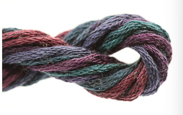 Multicolored skein of yarn on a white background