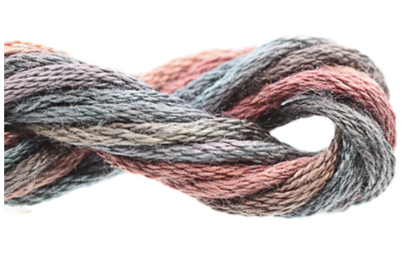 Multicolored skein of yarn on a white background