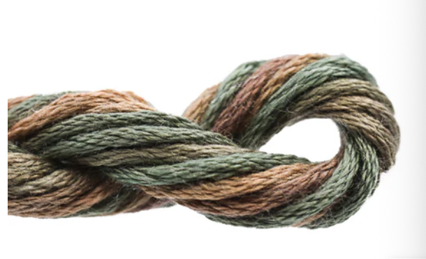 Coiled skein of multicolored yarn on a white background