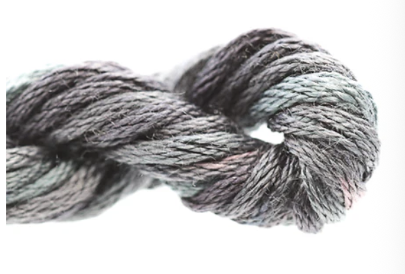 Gray skein of yarn on a white background