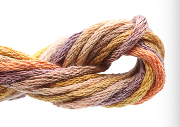 Multicolored skein of yarn on a white background