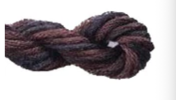 Close-up of a skein of brown yarn on a white background