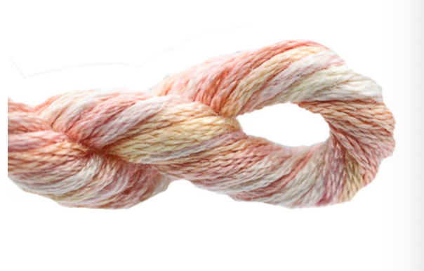 Multicolored skein of yarn on a white background