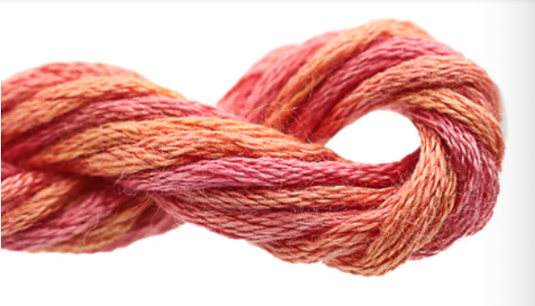 Close-up of a skein of multicolored yarn on a white background