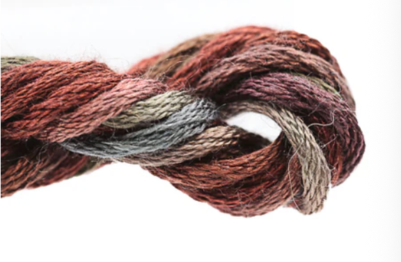 Multicolored skein of yarn tied in a knot on a white background