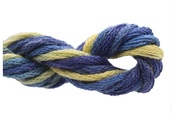 Blue and yellow rope knot on a white background