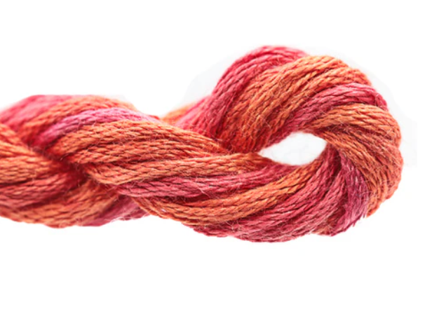 Skein of multicolored yarn on a white background